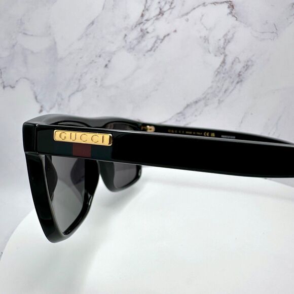 New GUCCI Sunglasses Black Square Aviator Gold Plate Engraved Logo Web Arm GUCCI - Picture 10 of 16